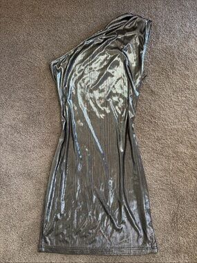Metallic Silver One-Shoulder Mini Dress
